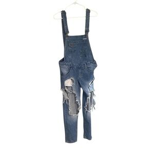 Machine Distressed Thrashed Overalls. Lots of Rips and Holes Size Small